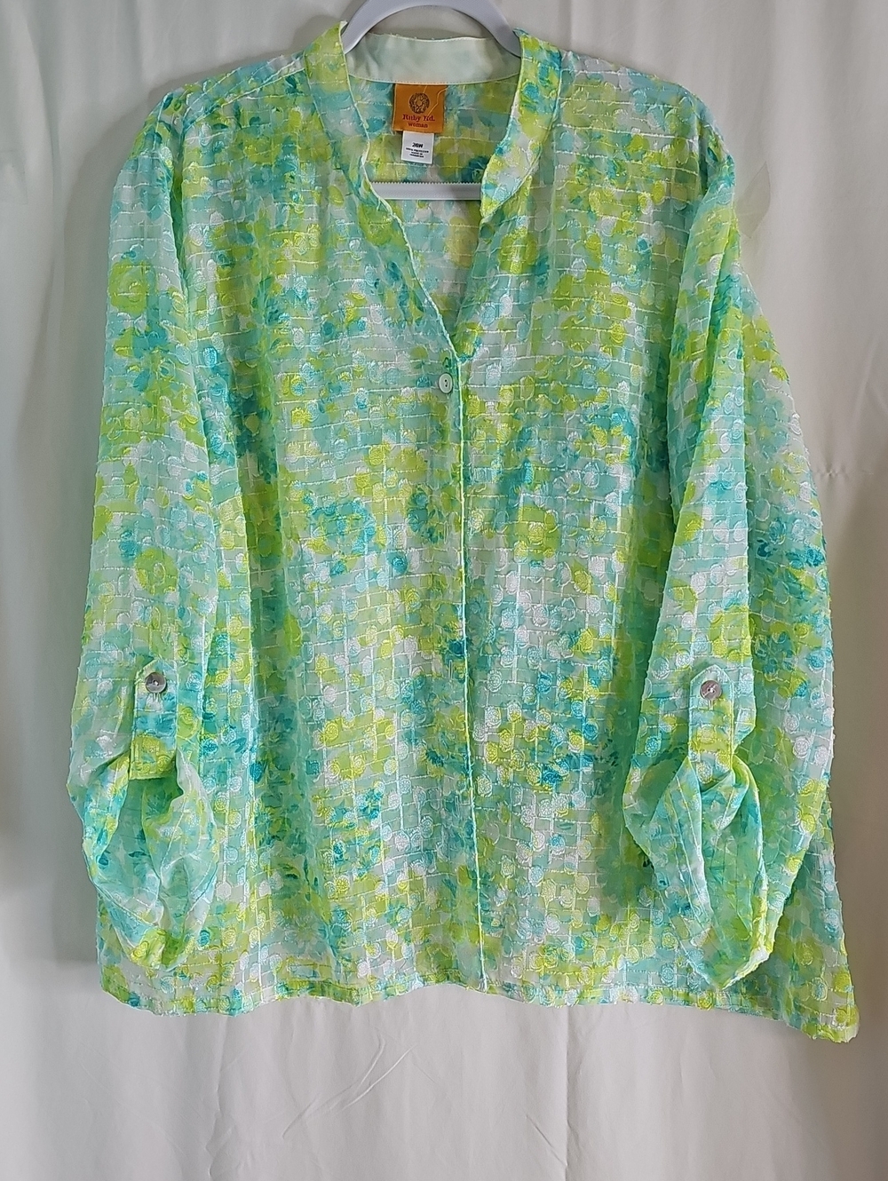 Ruby Rd. Aqua Lime Floral Button-Down Shirt